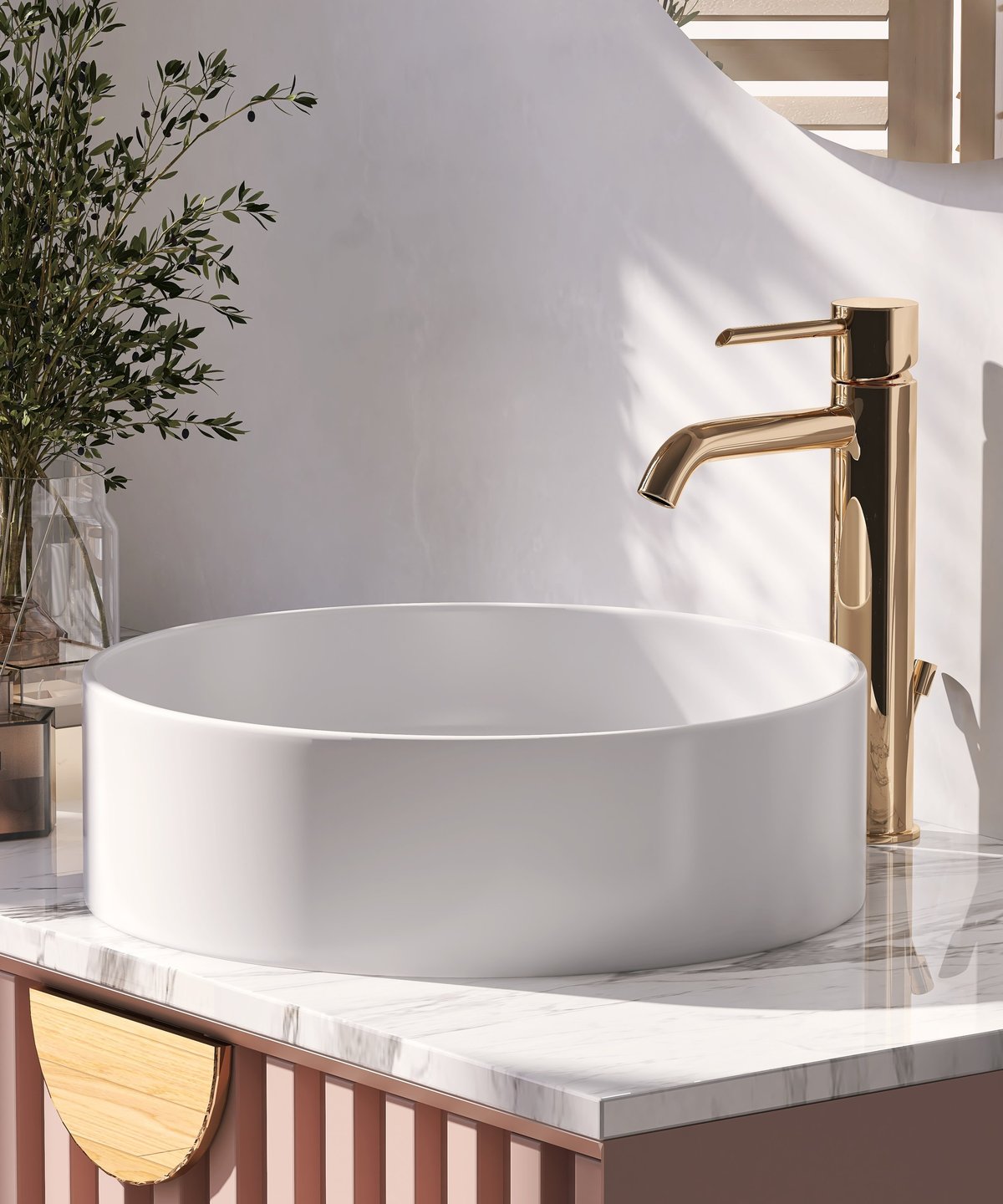 Modern bathroom fixture upgrade with marble counter and elegant sink